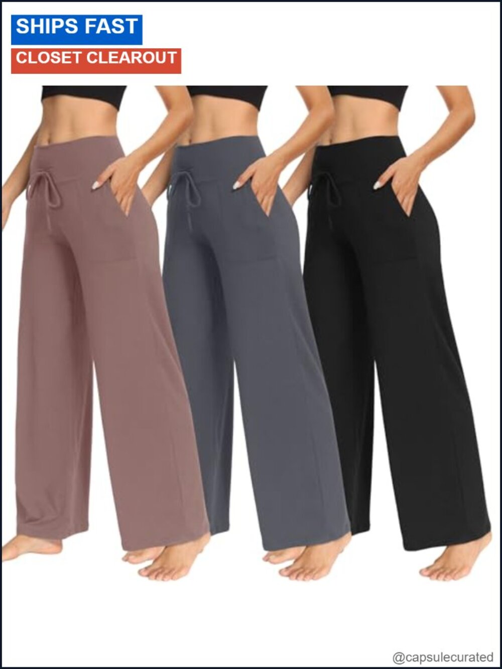 TNNZEET 3 Pack Wide Leg Yoga Pants with Pockets High Waist Lounge